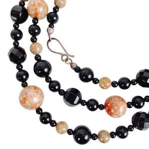 Signed Jay King Onyx Jasper Sterling 925 Long Gemstone 40" Opera Rope Necklace